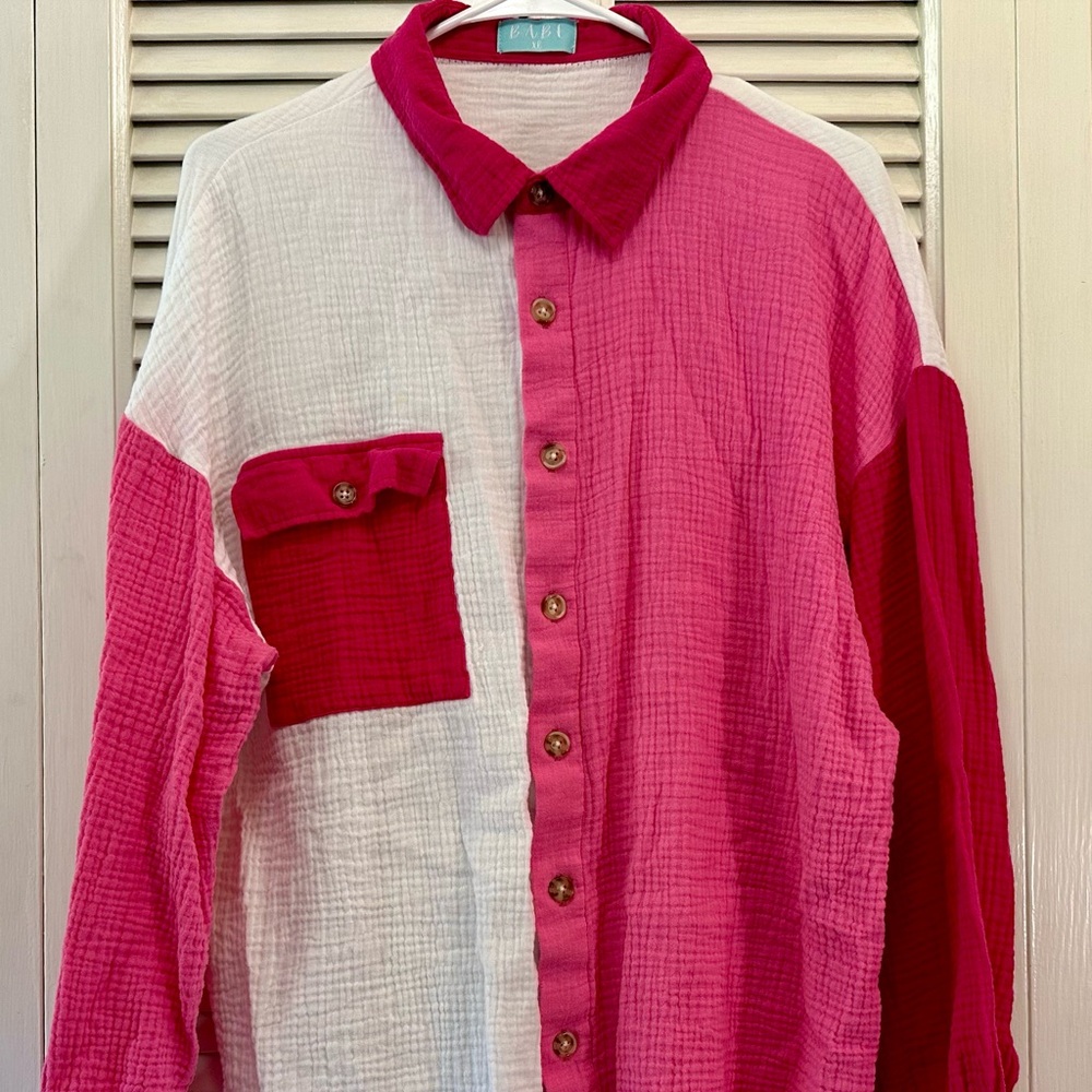Babe Gauze Pink/White Blouse size XL